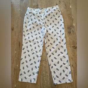 Talbots White Crop Pants with Navy Pineapple Print 10